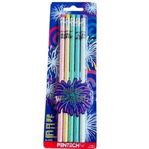 Pentech vintage Fireworks sparkly glitter wood pencils 90s NIB New pack of 5